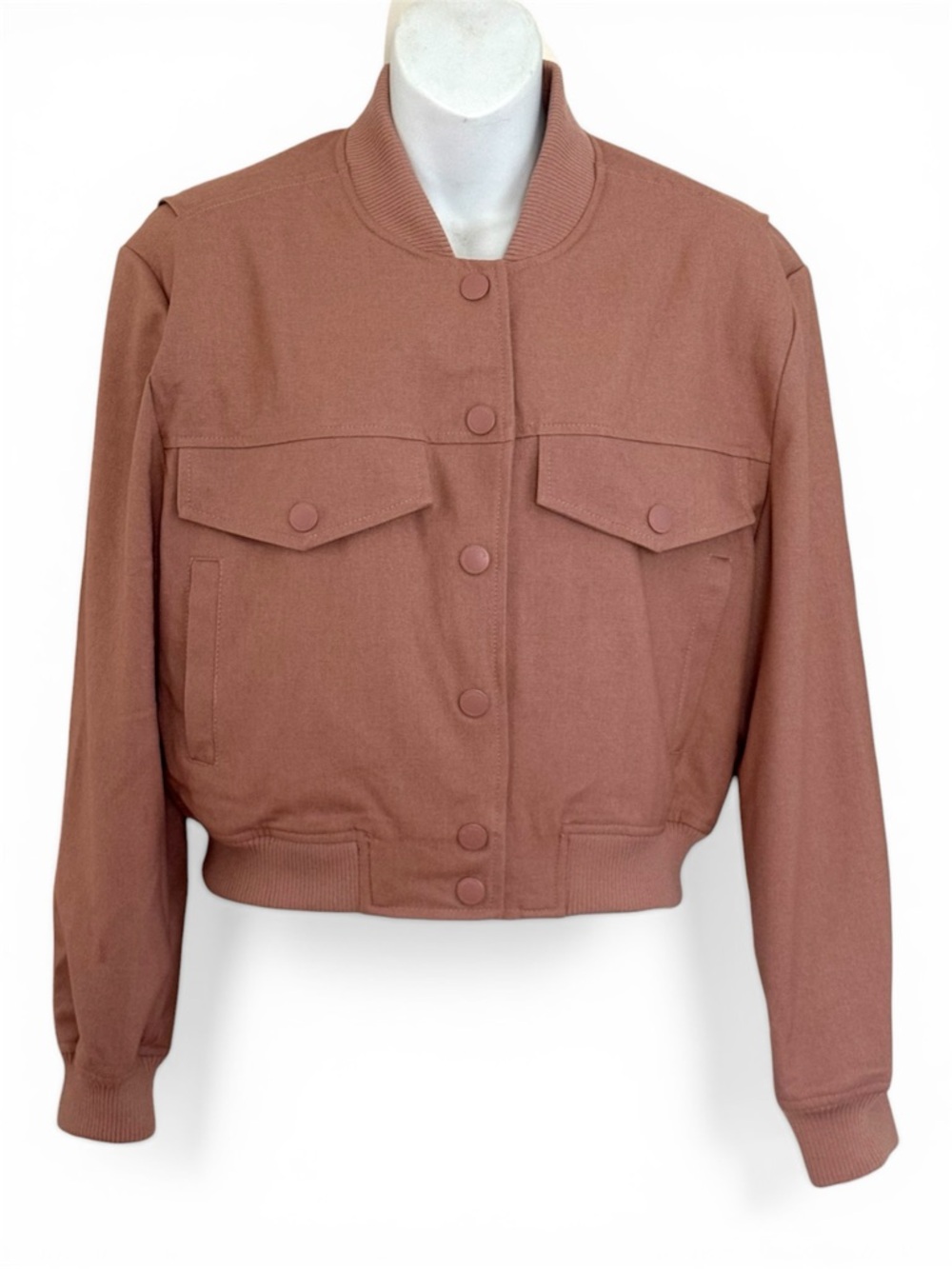 BlankNYC snap front bomber jacket new size small mocha pink snap front